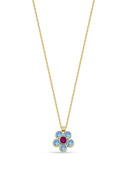 Aquamarine Daisy 14K Gold Women's Necklace