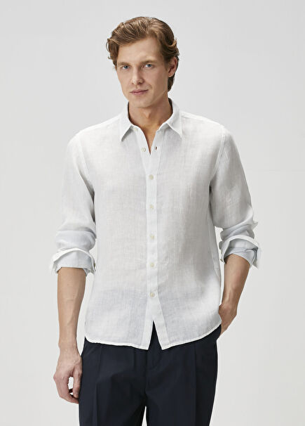 Açık Mavi Keten Gömlek