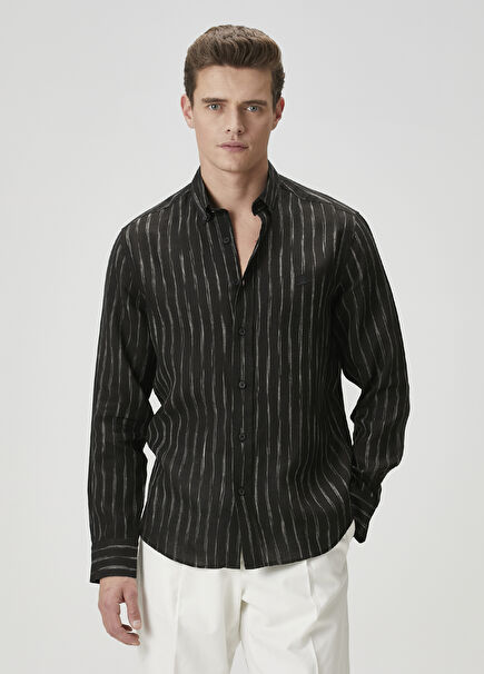 Black Striped Linen Shirt