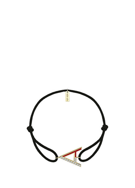 A Letter 14K Gold Women's Bracelet with Red Enamel Diamond