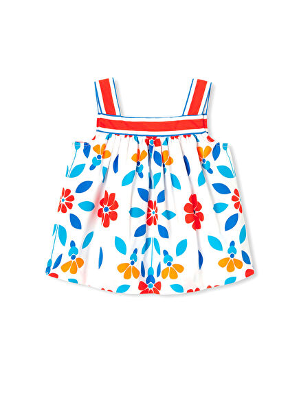 Çiçek Motifli Askılı Kız Bebek Poplin Bluz