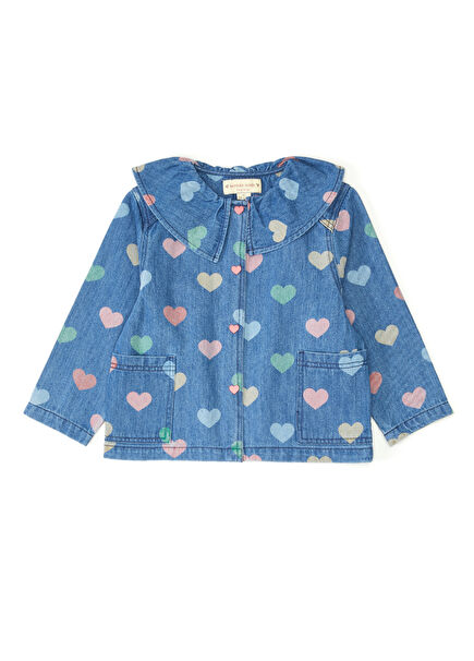 Blue Heart Printed Girl's Organic Cotton Jacket