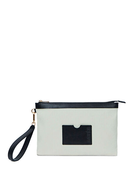 Stitched Siyah Beyaz Clutch Kadın El Portföyü