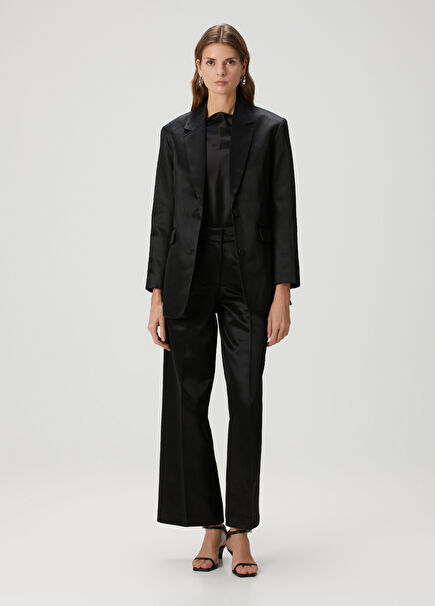 Sae Relaxed Fit Wide Leg Black Satin Pants