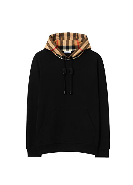 Check Hood Cotton Black Men's Sweatshirt