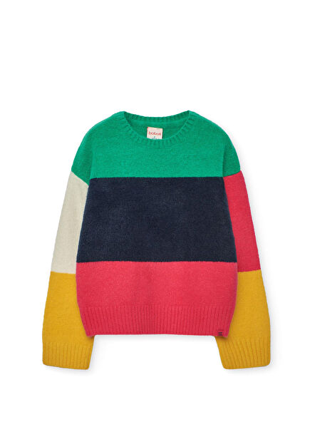 Renki Çizgili Uzun Kollu Kız Çocuk Kazak