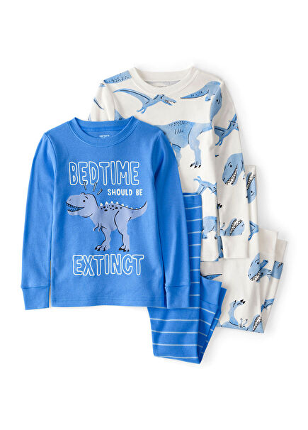Mavi Dinazor Temalı Erkek Çocuk 4'lü Pijama Seti