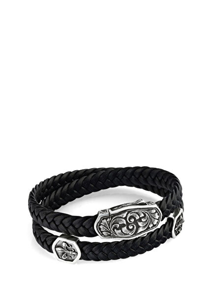 Arc Engraved Braided FDelis Erkek Gümüş Bileklik