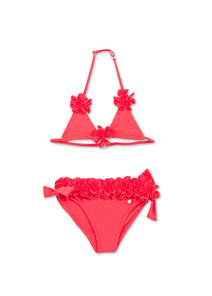 Kırmızı Boyundan Bağlama Kız Çocuk Bikini Takımı