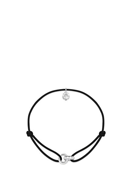 Linker Piramit Siyah İp 925 Ayar Gümüş Unisex Bileklik