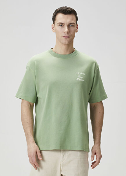 Slogan Calligraphy Açık Yeşil T-shirt