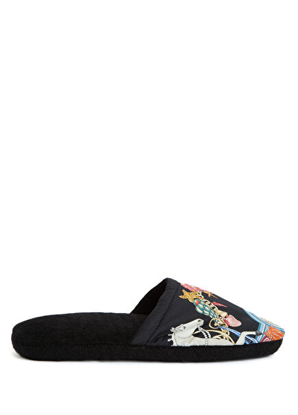 Black Figure Patterned Terry Slippers