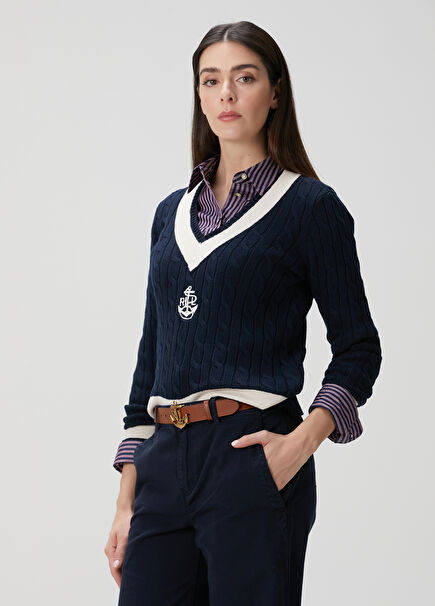 Meren Navy Blue Cable Knit Sweater