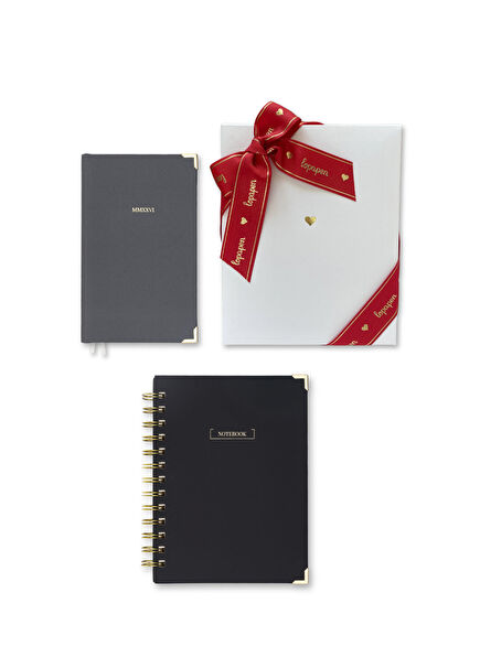 Spiral Black Lined Notebook and Gray Hardcover Agenda Gift Set