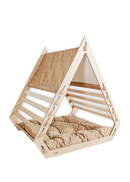 Piramit Ahşap Kahverengi XL Büyük Irk Köpek Yatağı