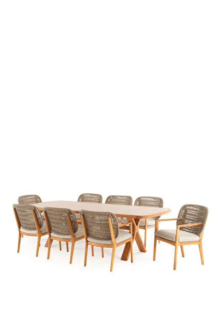 Avend Grey Porcelain Table 8 Person Garden Table Set with Knitted Chair