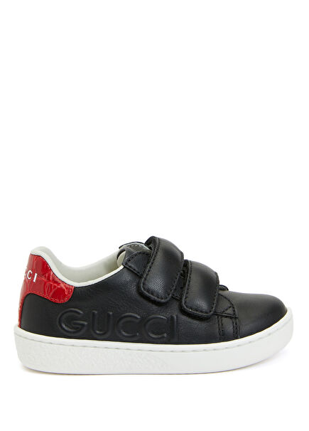Siyah Logolu Unisex Çocuk Deri Sneaker