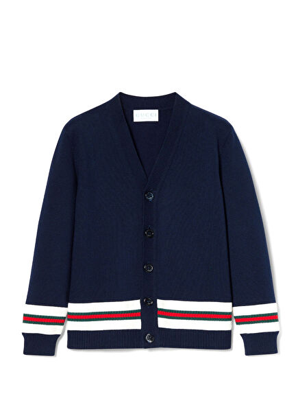 Navy Striped Detail Boys Knitted Cardigan