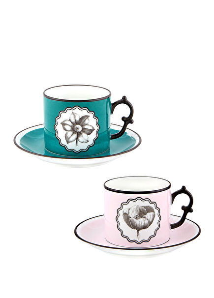Herbariae by Christian Lacroix Blue Pink Porcelain Tea Cup Set