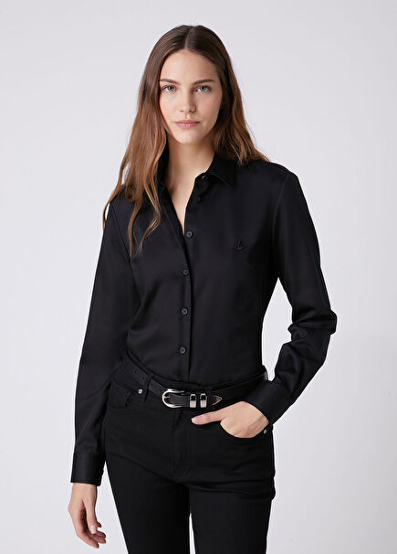 Slim Fit Non-Iron Siyah Gömlek