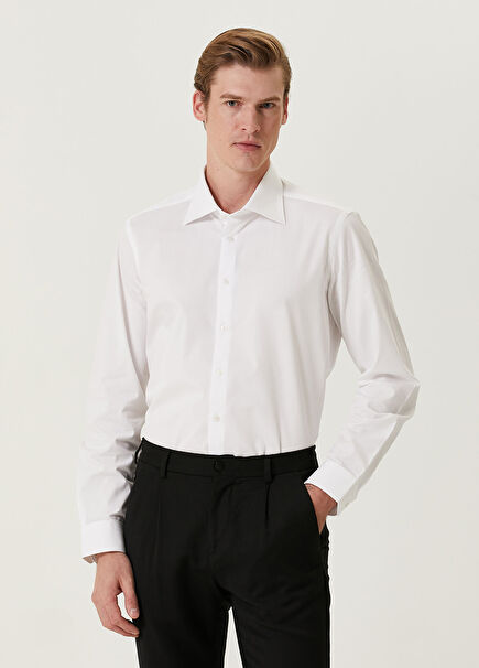 Custom Fit Beyaz Klasik Yaka Gömlek