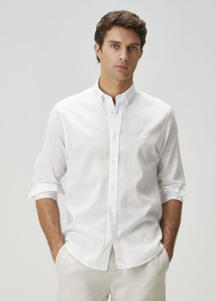 Comfort Fit White Linen Shirt