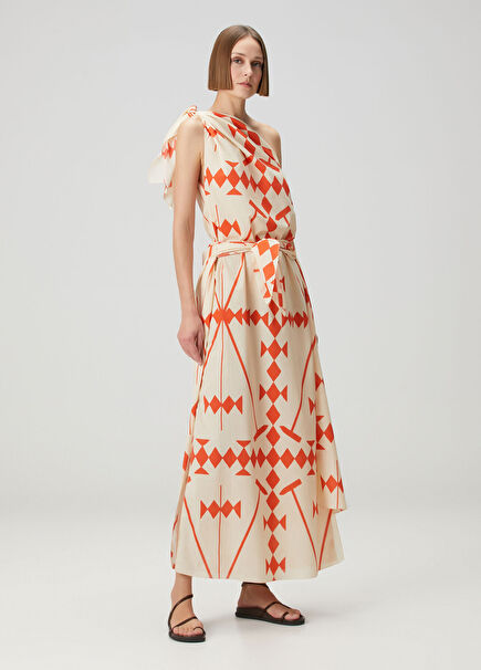 Seaweed Orange Ecru Midi Dress