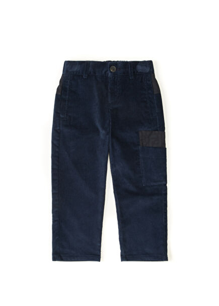 Lacivert Logolu Garnili Erkek Çocuk Kadife Pantolo