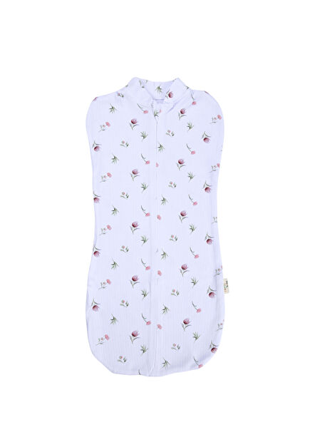 Gül Desenli Beyaz Pamuklu Unisex Bebek Kundak Tulum
