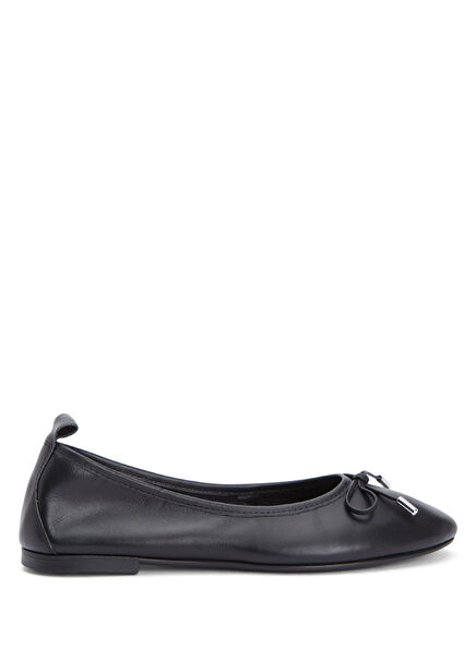 Black Buckle Detail Leather Ballerinas