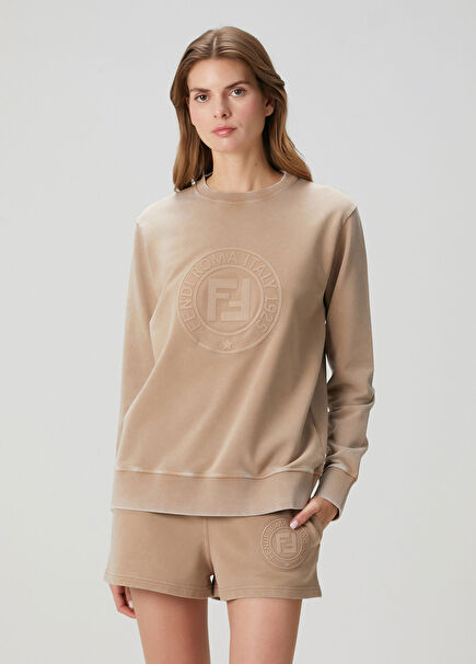 Bej Logo Detaylı Sweatshirt