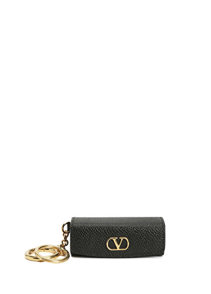 Vlogo Signature Black Leather Keychain