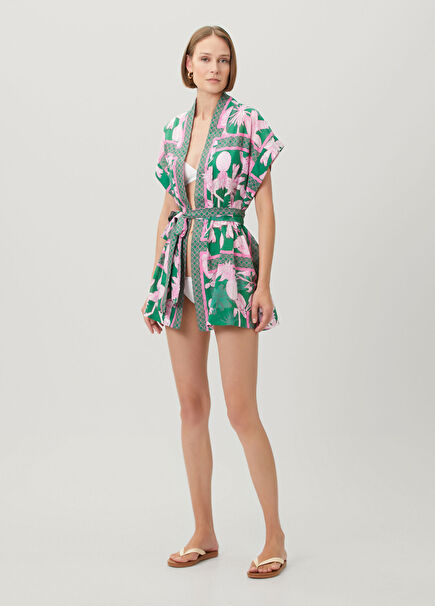 Dafne Forest Green Patterned Kimono