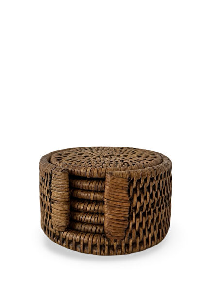 Koyu Kahverengi 6lı Rattan Bardak Altlığı