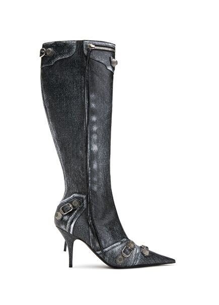 Black Grey Women's Leather Boots
