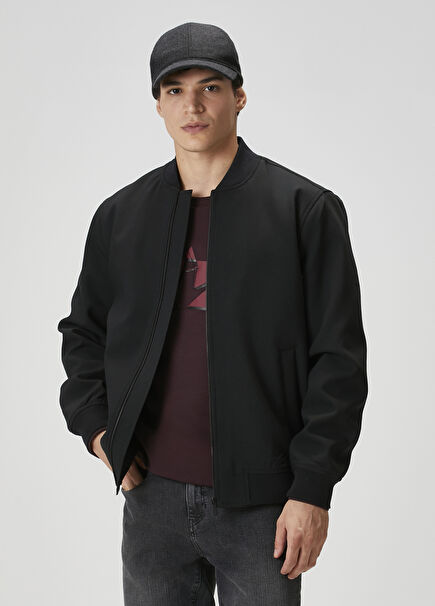 Black Twill Bomber Coat