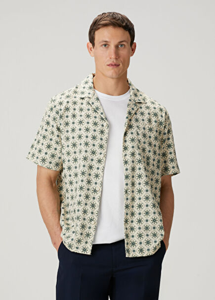 Lukas Ekru Kısa Kollu Organik Pamuk Gömlek