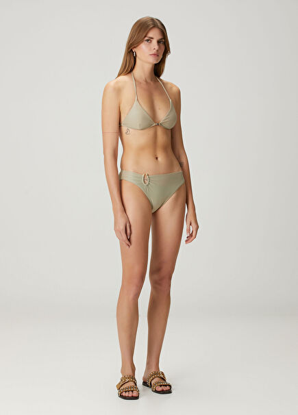Green U-Buckle Detailed Bikini Bottoms