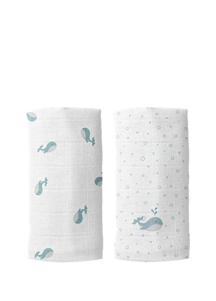 Aqua Embroidered 100% Organic Cotton 2-Piece Muslin Cover Set