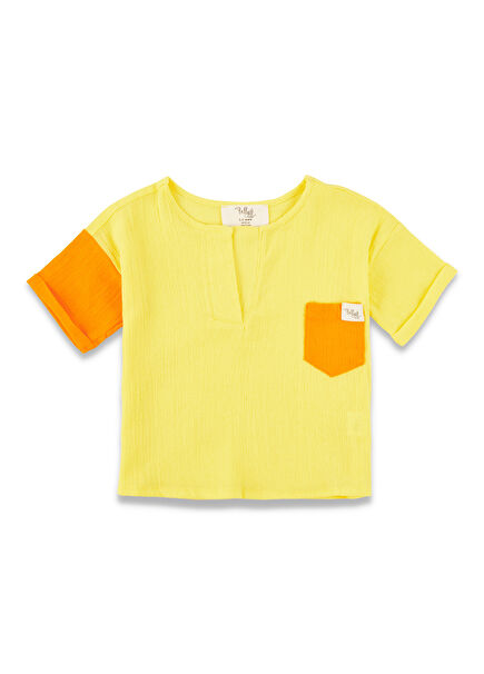 Sarı Hakim Yaka Tek Cepli Unisex Çocuk T-shirt