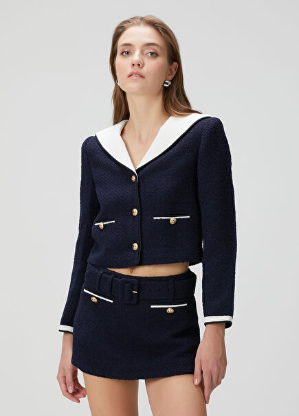 Navy Blue White Evening Jacket