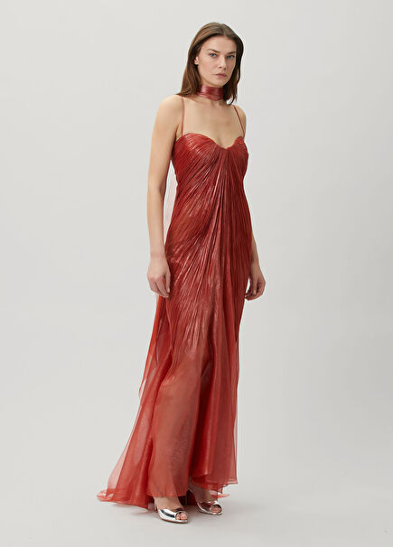 Victoria X Orange Maxi Silk Evening Dress
