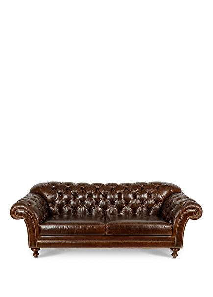 Sinclair Neo Klasik Kahverengi Deri Kanepe Koltuk
