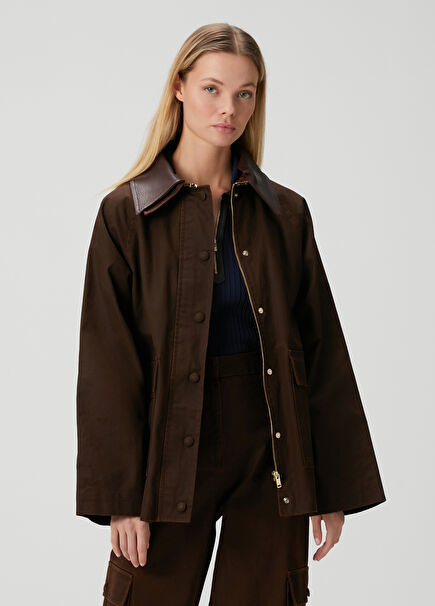 Brown Leather Collar Jacket