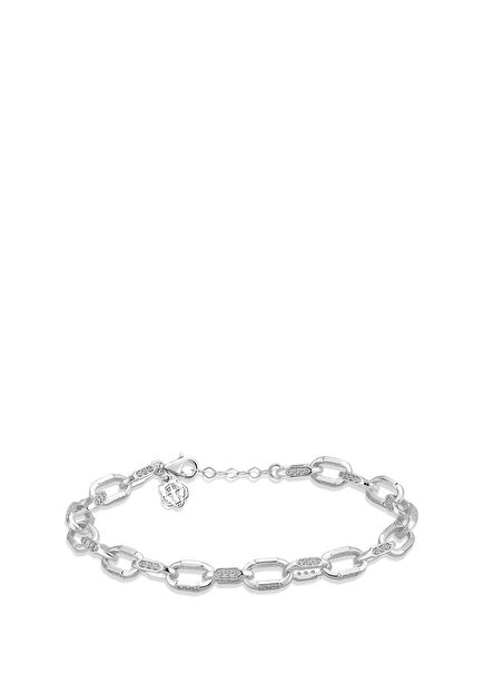 Tiger Charm White Stonelink Zircon Stone White Gold Plated 925 Sterling Silver Men's Chain Bracelet