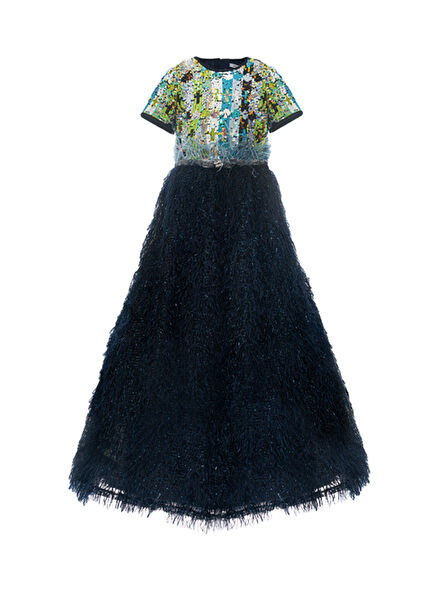 Dami Lacivert Payetli Kız Çocuk Elbise