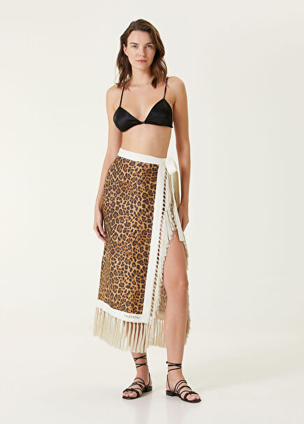 Leopar Desenli Midi Keten Etek