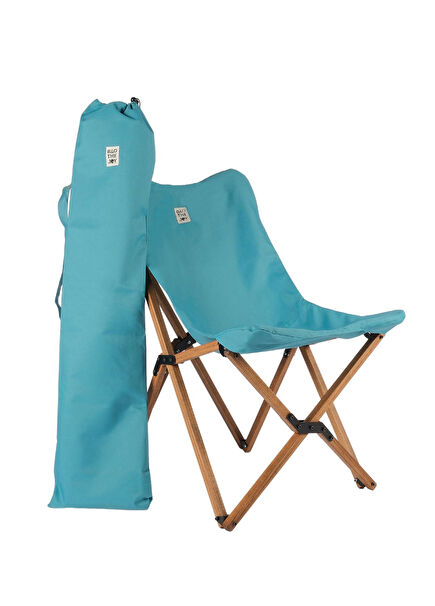 Kids Kahverengi Ahşap İskeletli Turkuaz Çocuk Kamp Sandalyesi