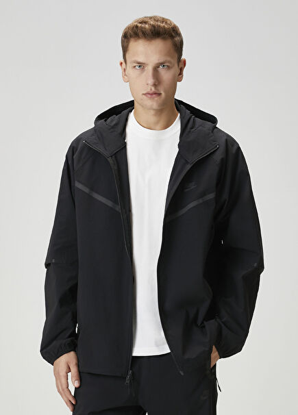 Tech Windrunner Black Hooded Jacket
