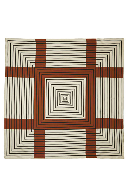 Bej Şerit Detaylı İpek Eşarp